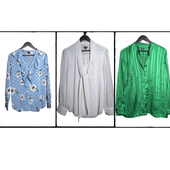 Ann Taylor Factory Long Sleeve Office Blouse 3PK Collared Sz L Officecore EUC - Picture 1 of 14